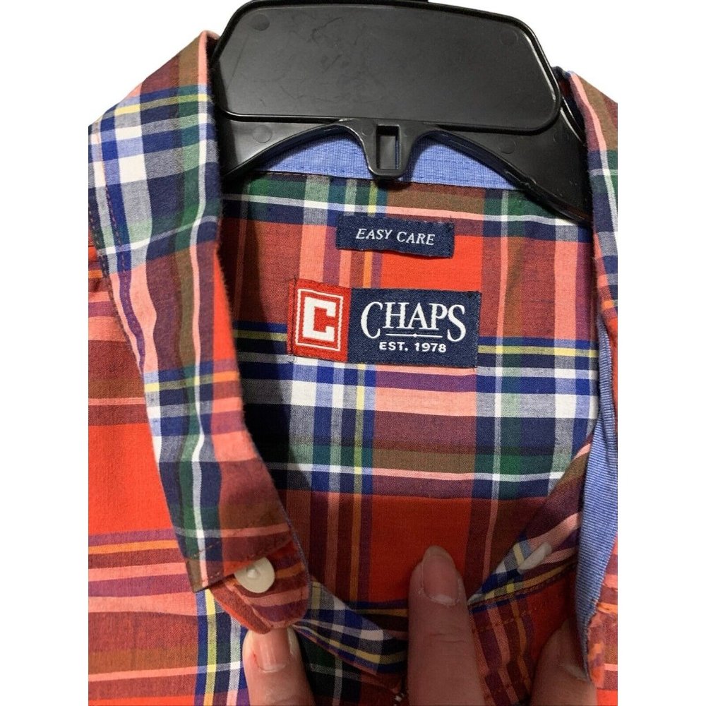 Chaps Shirt Mens XL Red Plaid Button Down Long Sleeve Front Pocket Easy Care - Picture 3 of 4
